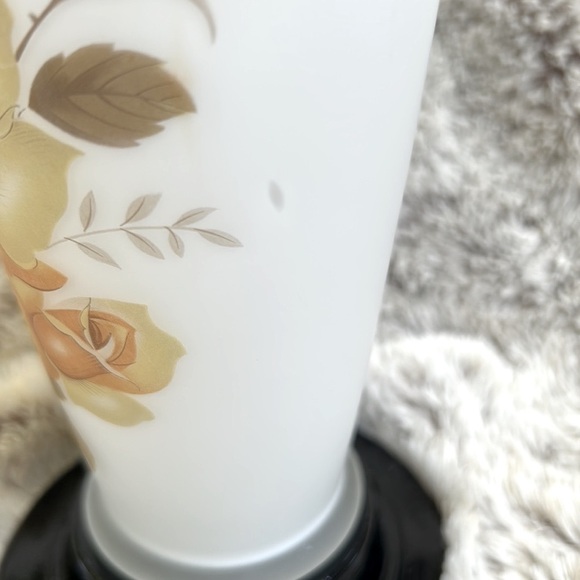 Vintage Frosted Glass Bud Vase Floral Orange Yellow Brown Flowers Gold 7 inches - Picture 7 of 8